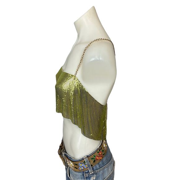 Lovers + Friends Metallic Green Chainmail Crop Top MEDIUM Iridescent Coachella - Picture 5 of 9